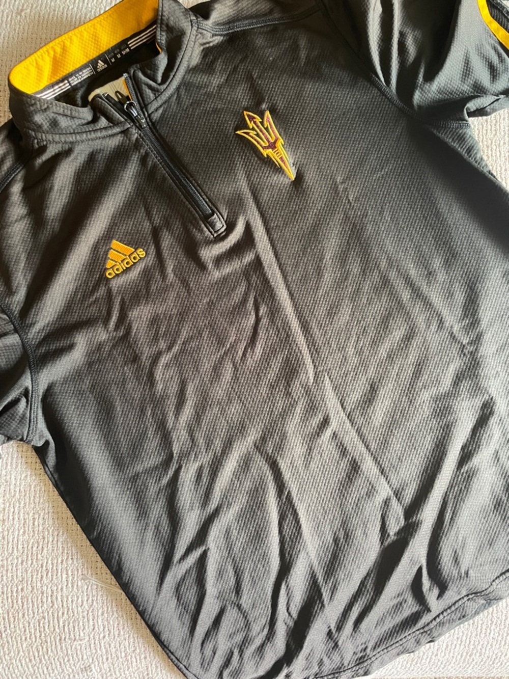 adidas Black and Gold Quarter-Zip Pullover Tshirt with pitchfork  Logo